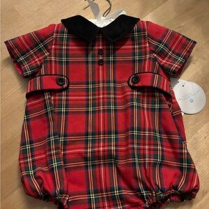 Edgehill Collection Tartan Baby Romper with Black Collar
